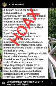 Klarifikasi kabar hoaks terkait Bupati Bojonegoro, Anna Mu'awanah. (Foto: Dokumen)