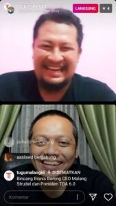 CEO Tugu Malang Group Irham Toriq bersama Donny Kris memberikan tip memulai bisnis yang baik. (Tangkapan layar live Instagram @tugumalangid/Tugu Jatim)