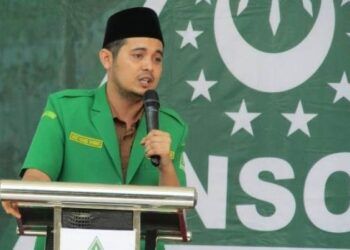Habib Mahdi Khered, Wakil Ketua Bidang Cyber dan ITE Pimpinan Wilayah Gerakan Pemuda Ansor Jatim saat sambutannya pada acara penutupan Konferensi Cabang GP Ansor Sumenep, Sabtu (24/10/2020). (Foto: NOJ/ Ach. Khalilurrahman/NU Jatim).