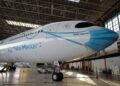 Salah satu armada pesawat Garuda yang diberikan livery khusus sehingga tampak seperti mengenakan masker