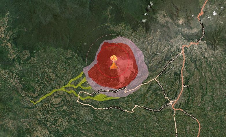 Foto : Hasil pengamatan tinggi kolom abu erupsi Gunung Sinabung di Kabupaten Karo, Provinsi Sumatera Utara pada Senin malam (2/11) pukul 23.58 WIB. (Pusat Vulkanologi dan Mitigasi Bencana Geologi (PVMBG))