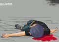 Ilustrasi bocah tewas tertutup daun