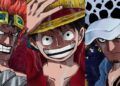 Kid, Luffy, dan Law dalam seri One Piece.