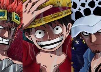 Kid, Luffy, dan Law dalam seri One Piece.