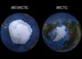 Arktik dan Antarktika yang berada di Kutub Utara dan Kutub Selatan planet Bumi. (Foto: via NASA)
