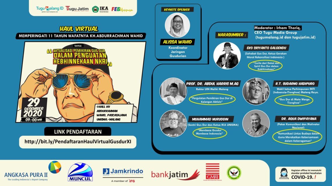 Haul Virtual Gus Dur ke-11: Refleksi Rekam Jejak dan Warisan Kemanusiaan 1 Haul Virtual Gus Dur ke-11 bersama Tugu Malang dan Tugu Jatim. (Foto: Dokumen)