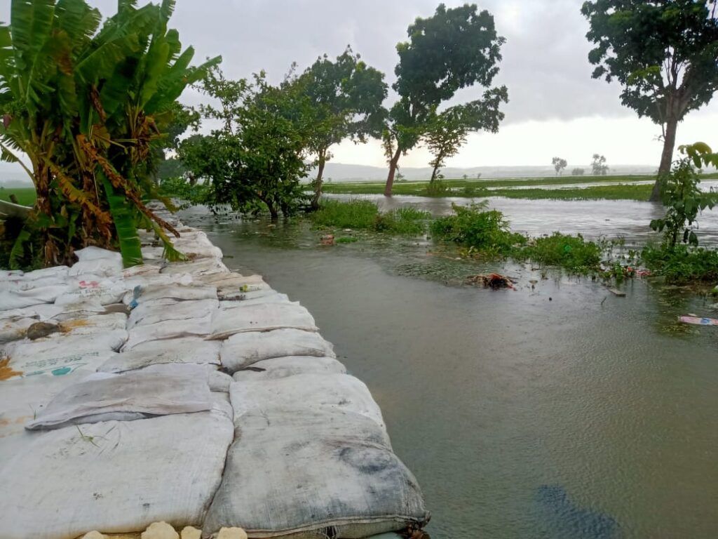 Warga membuat tanggul di Desa Plandirejo, Tuban, karena air meluap dan menimbulkan banjir. (Foto:Mila Arinda/Tugu Jatim)