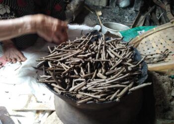 Ampo, makanan tradisional khas Tuban yang terbuat dari tanah liat. (Foto: Moch Abdurrochim/Tugu Jatim)