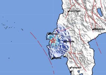 Gempa dengan kekuatan M4,2 kembali terjadi di Kabupaten Majene, Sulawesi Barat pada Senin (18/1) Pukul 11:11 WIB (Foto: BMKG via BNPB)