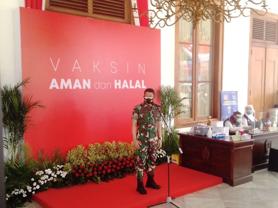 Pangdam V Brawijaya, Mayjen TNI Suharyanto di Gedung Negara Grahadi, Surabaya, Kamis (14/1/2021). (Foto: Rangga Aji/Tugu Jatim)