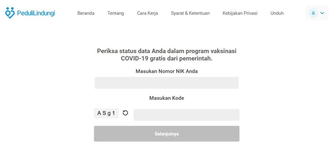 Peduli Lindungi, situs resmi dari pemerintah Indonesia untuk mengecek status pemberian vaksin COVID-19 gratis. (Foto: Dokumen)