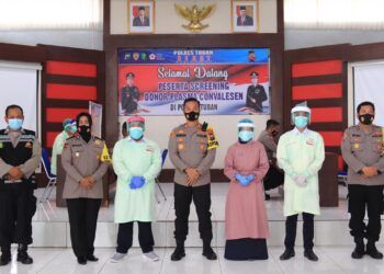 Polres Tuban membantu PMI untuk mendapatkan donor darah konvalesen di Kabupaten Tuban. (Foto: Humas Polres Tuban)