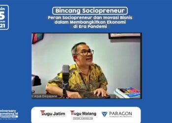 Bincang Sociopreneur Tugu Media Group, Aqua Dwipayana: Pandemi Bukan Penghalang Bisnis 10 Pakar Komunikasi dan Motivator Nasional, Dr Aqua Dwipayana dalam diskusi virtual yang digelar Tugu Media Group bersama PT Paragon Technology & Innovation, Senin (15/2/2021). (Foto: Dokumen/Tugu Malang/Tugu Jatim)