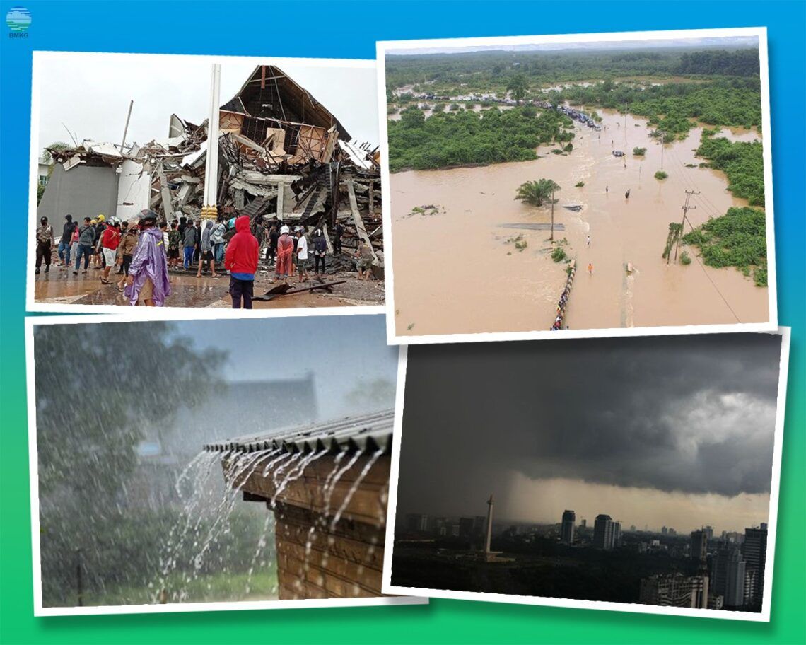 Pemanasan Global, Suhu Iklim Indonesia Naik 0,03 Derajat Celsius per Tahun 1 Foto kolase bencana akibat dampak dari pemanasan global. (Foto: BMKG) tugu jatim