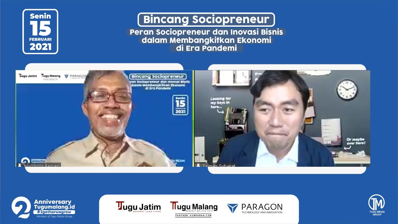 Pemimpin Redaksi Tugu Jatim ID, Nurcholis MA Basyari bersama CEO Paragon Technology & Innovation, Salman Subakat. (Foto: Dokumen/Tugu Malang/Tugu Jatim)