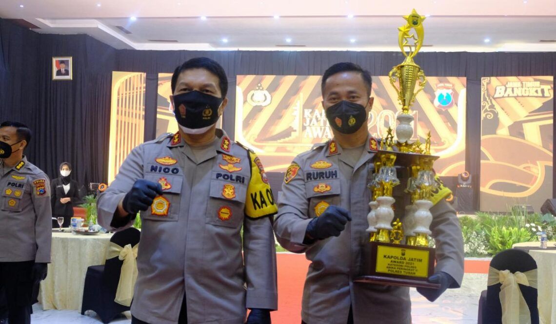 Polres Tuban Sabet Penghargaan Terbanyak di Kapolda Jatim Award 2021 5 Kapolres Tuban AKBP Ruruh Wicaksono menerima penghargaan dari Kapolda Jatim Irjen Pol Nico Afinta. (Foto: Humas Polres Tuban) tugu jatim