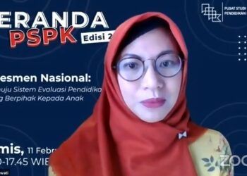 Koordinator Analisis dan Pemanfaatan Hasil Penilaian Pusat Asesmen dan Pembelajaran Kemendikbud, Dr. Rahmawati dalam sesi diskusi yang digelar oleh Pusat Studi Pendidikan dan Kebijakan (PSPK), Kamis (11/2/2021). (Foto: Dokumen/Tugu Jatim) asesmen nasional