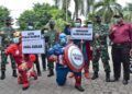 Para superhero yang turut mengawal Pangdam V/Brawjaya saat melakukan kunjungan ke Kodim 0819 Pasuruan. (Foto: Dokumen) tugu jatim