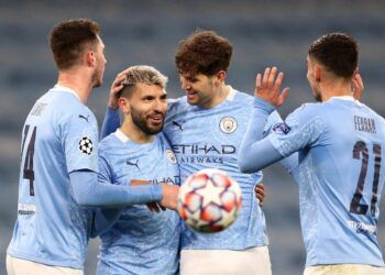 Selebrasi saat Kun Aguero melakukan debut pertama usai pulih melawan Marseille. (Foto: Twitter @aguerosergiokun/Tugu Jatim)