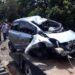 Mobil Toyota Yaris ini tampak ringsek setelah disambar kereta api Senin (29/03/2021). (Foto:Rap/Tugu Jatim)