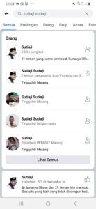 Tangkapan layar yang tunjukkan beberapa akun Facebook palsu yang atas namakan Wali Kota Malang, Sutiaji. (Foto: Dokumen/Pemkot Malang) tugu jatim