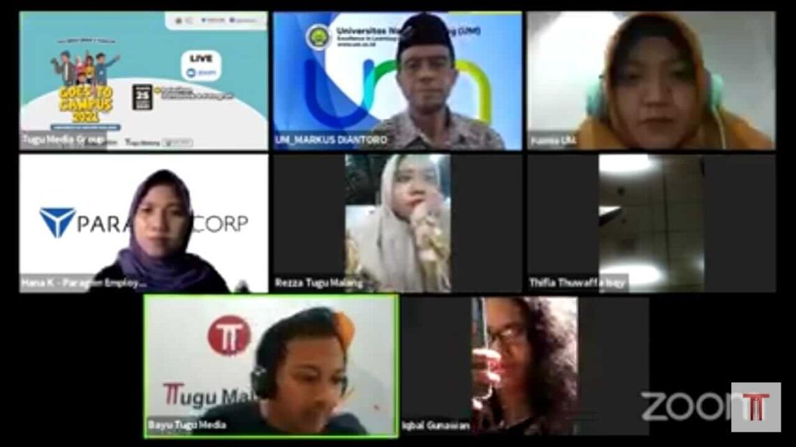 Tugu Media Group x Paragon Gelar Pelatihan Jurnalistik ke Universitas Negeri Malang 5 Tugu Media Group Goes to Campus 2021 di Universitas Negeri Malang yang digelar secara virtual oleh Tugu Media Group (Tugu Malang ID dan Tugu Jatim) bersama PT Paragon Technology and Innovation, Kamis (25/3/2021). (Foto: Dokumen/Tugu Malang)