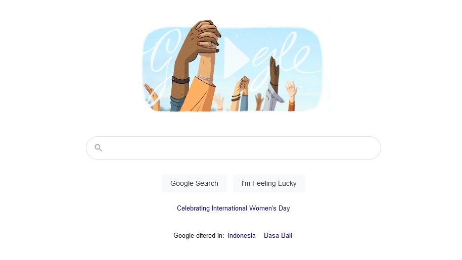 Tampilan laman awal Google pada peringatan Hari Perempuan Sedunia atau International Women's Day (IWD) yang jatuh pada 8 Maret. (Foto: Dokumen/Tugu Jatim)