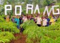 Perkumpulan Petani Porang Trenggalek (PPT) berfoto bersama tanaman porang yang tersebar di lahan seluas 3.000 hektare. (Foto: Zamz/Tugu Jatim)