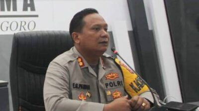 Kapolres Bojonegoro AKBP E.G. Pandia saat menyampaikan titik penyekatan larangan mudik di wilayah Bojonegoro. (Foto: Dok Polres Bojonegoro/Tugu Jatim)