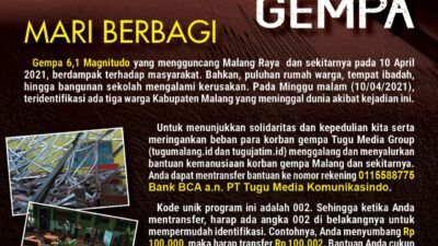 Tugu Media Group membuka donasi untuk korban gempa Malang. (Foto: Dokumen)