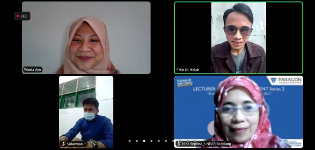Duta Bahasa Jawa Barat 2020 serta mahasiswa UIN Sunan Gunung Djati Bandung Erfin Nurfalah (pojok kanan atas) saat memberikan paparan dalam LCM Series 2. (Foto: Feni Yusnia/Tugu Jatim)