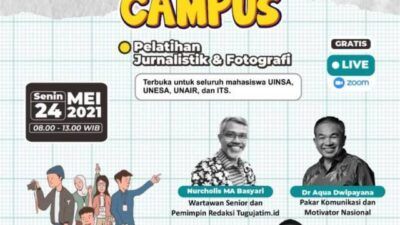 Tugu Media Goes to Campus menggelar pelatihan bersama 4 PTN di Surabaya Raya yaitu UIN Sunan Ampel Surabaya, Unair Surabaya, Unesa, dan ITS Surabaya, Rabu (19/05/2021).(Foto: Tugu Media Group/Tugu Jatim)