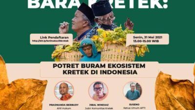 Diskusi webinar Senjakala Bara Kretek: Potret Buram Ekosistem Kretek di Indonesia, Senin (31/05/2021). (Foto:Dokumen/Tugu Jatim)