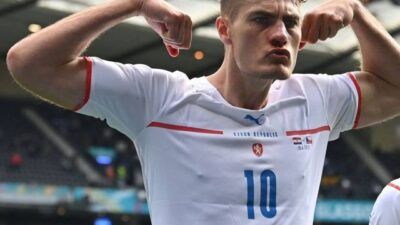 Pemain Ceko Patrik Schick saat melakukan selebrasi setelah mencetak gol melalui penalti. (Foto: IG Euro2020/Tugu Jatim)