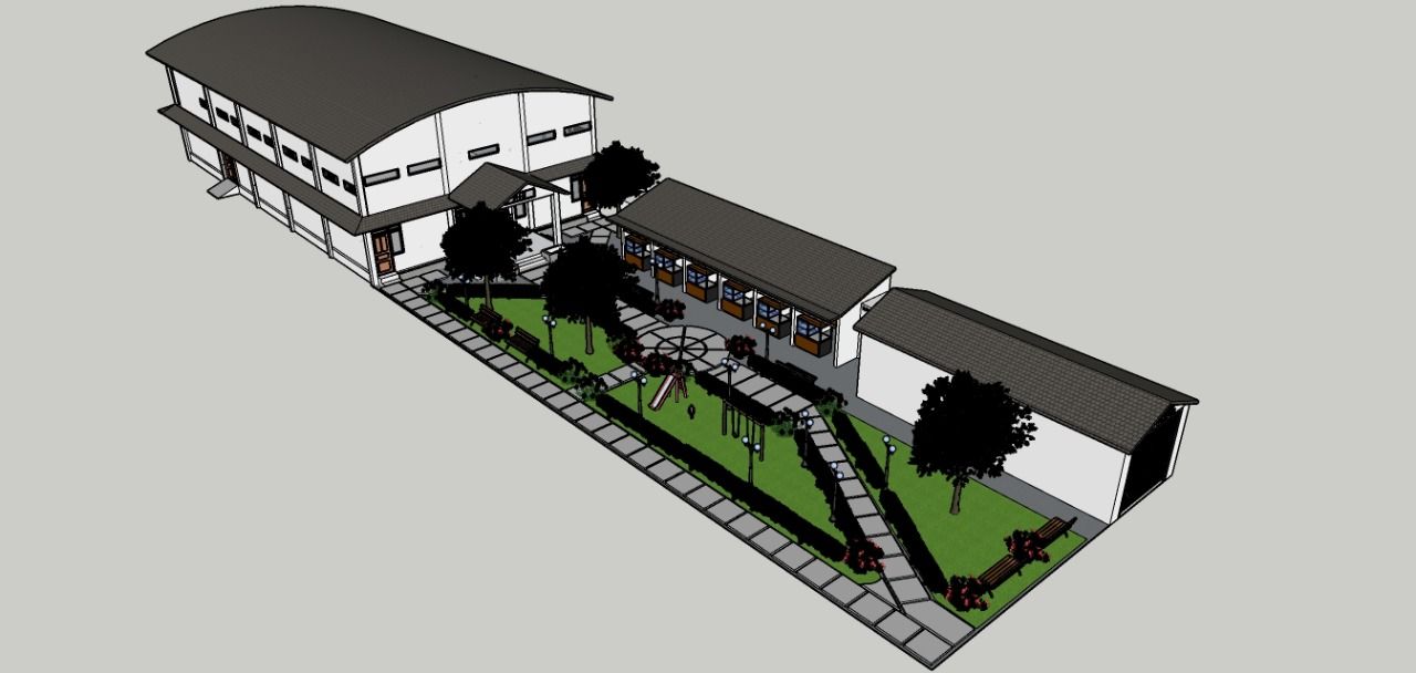 Desain gedung dan ruang terbuka hijau yang akan dibuat Mahasiswa KKN Edisi Covi-19 UM. (Foto: Dokumen)