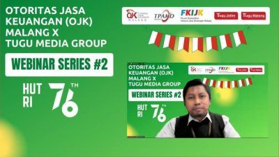 Area Manager Bank Syariah Indonesia (BSI) Malang Moh. Endry Dzul Fikri sedang memaparkan materinya di acara Webinar Series Kedua Otoritas Jasa Keuangan (OJK) Malang berkolaborasi dengan Tugu Media Group, Kamis (29/07/2021).(Foto: M.Sholeh/Tugu Jatim)