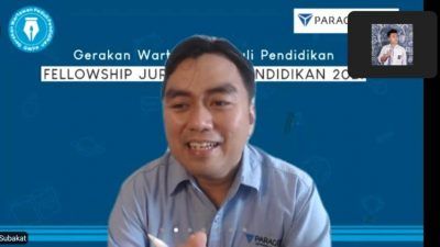 CEO Paragon Salman Subakat pada Program Fellowship Jurnalisme Pendidikan Batch 2 yang digagas oleh Gerakan Wartawan Peduli Pendidikan (GWPP) dan PT Paragon, Rabu (21/07/2021). (Foto: Rizal Adhi/Tugu Jatim)