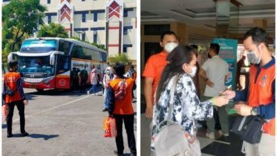 Ilustrasi PMI yang tiba di Asrama Haji, Surabaya untuk menjalani karantina demi mencegah penyebaran Covid-19. (Foto: Dokumen/Kominfo Jatim) tugu jatim