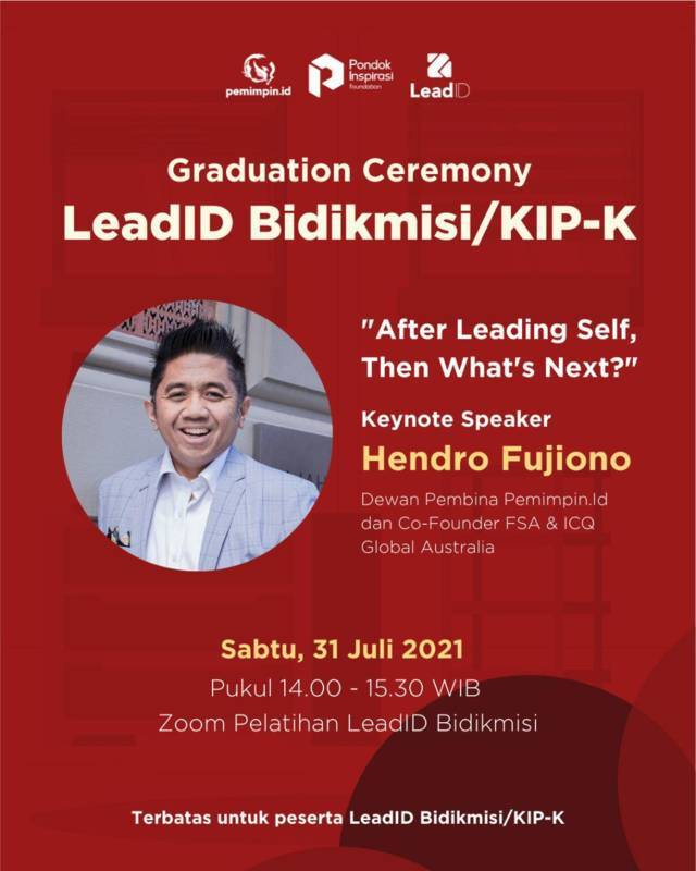 Acara Graduation Ceremony Lead.ID Bidikmisi/KIP-K yang merupakan acara kolaborasi dari Pondok Inspirasi dan Pemimpin.id. (Foto: Dokumen) tugu jatim