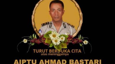 Ucapan belasungkawa untuk Aiptu Ahmad Bastari yang gugur saat bertugas. (Foto: Satlantas Polres Tuban/Tugu Jatim)