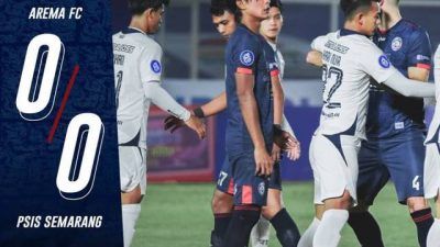 Hasil laga Arema FC vs PSIS Semarang di Stadion Gelora Bung Karno Jakarta, Sabtu malam (25/09/2021). (Foto: IG @aremafcofficial/Tugu Jatim)