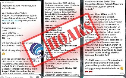 Pesan hoaks pendaftaran vaksin Nusantara yang beredar secara berantai/tugu jatim