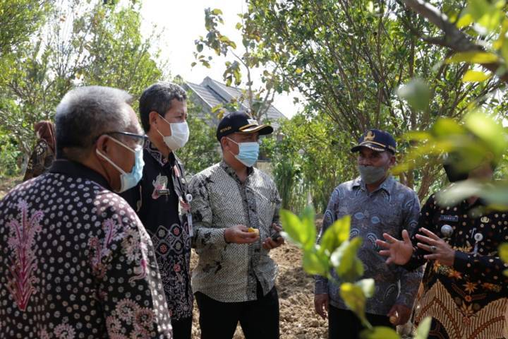 Wakil Bupati Tuban H. Riyadi meninjau dua calon objek wisata agropark di Kecamatan Montong sambil mencicipi buah pada Kamis (02/09/2021). (Foto: Diskominfo Tuban/Tugu Jatim)