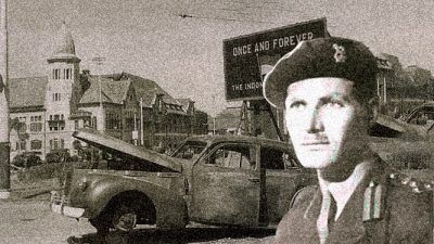 Foto Jenderal Mallaby dan mobilnya yang terbakar yang kematiannya picu pertempuran Surabaya 10 November 1945/tugu jatim