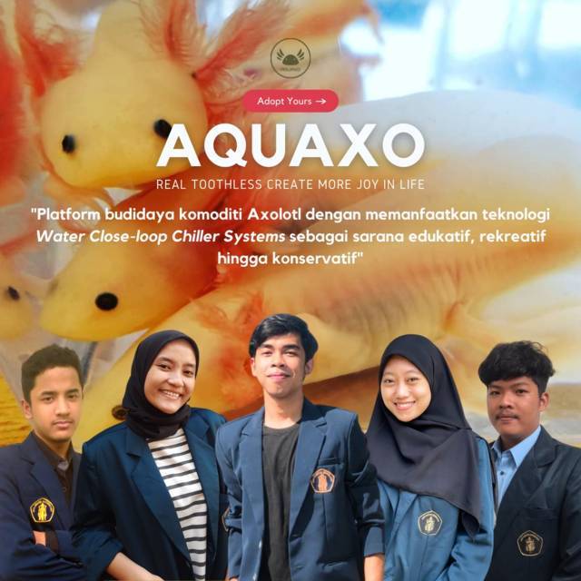 5 mahasiswa UB yang sukses kembangkan teknologi AQUAXO untuk budi daya salamander air asal Meksiko, axolotl. (Foto: Dokumen) tugu jatim