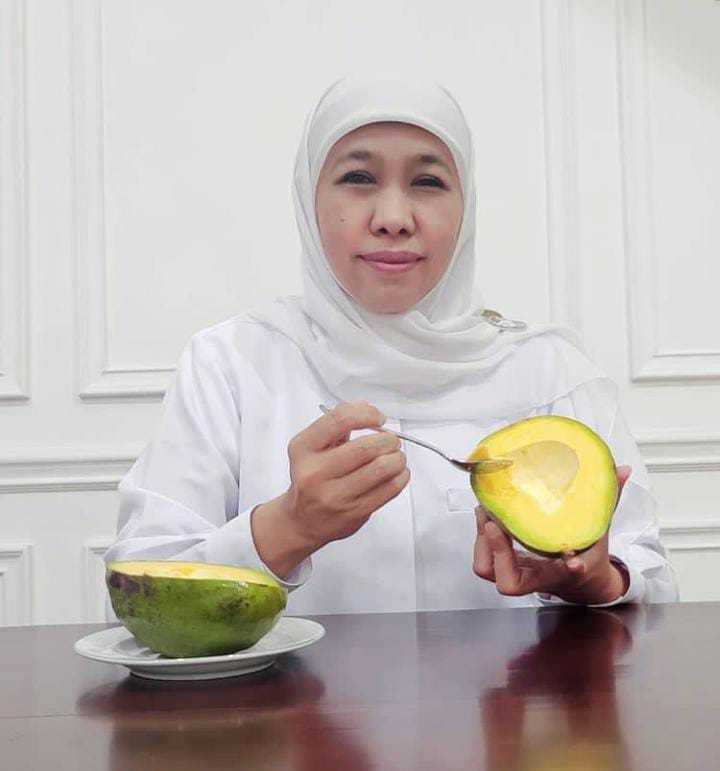 Mengenal Alpukat Wina dari Bojonegoro, Punya Daging Tebal dan Rasanya Manis 3 Gubernur Jatim Khofifah Indar Parawansa saat mencicipi alpukat Wina dari Bojonegoro. (Sumber: IG @khofifah.ip/Tugu Jatim)