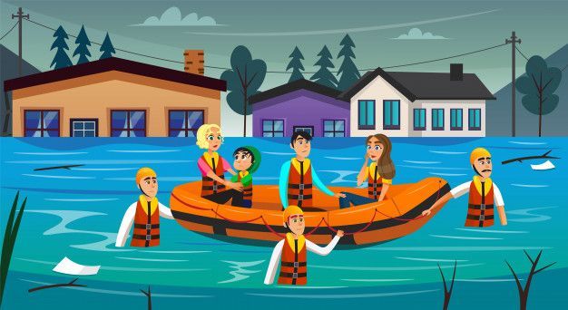 Ilustrasi proses mitigasi dengan mengevakuasi korban banjir. (Foto: Pinterest/Tugu Jatim)