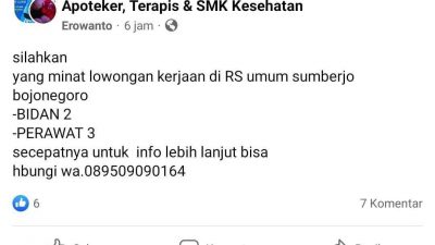 Loker RSUD. (Foto: Tangkapan layar di FB/Tugu Jatim)