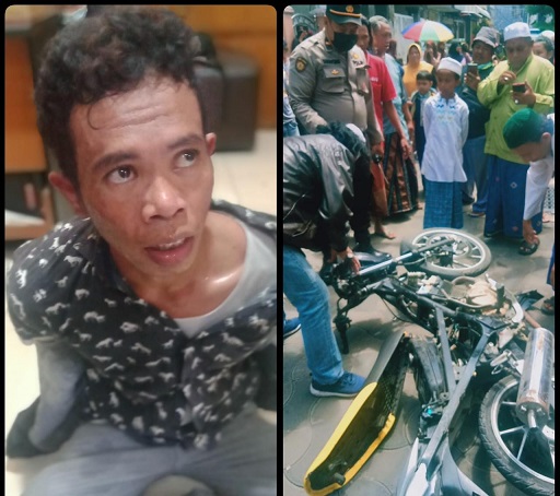 Pelaku dan barang bukti motor hasil curian di Jalan Sukodono.