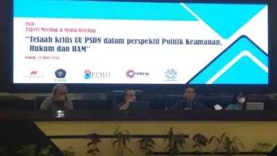 Expert Meeting tentang Telaah Kritis UU No 23/2019 tentang PSDN dalam Perspektif Politik Keamanan, Hukum, dan HAM, di Fakultas Hukum Universitas Brawijaya (UB), Rabu (23/3/2022).